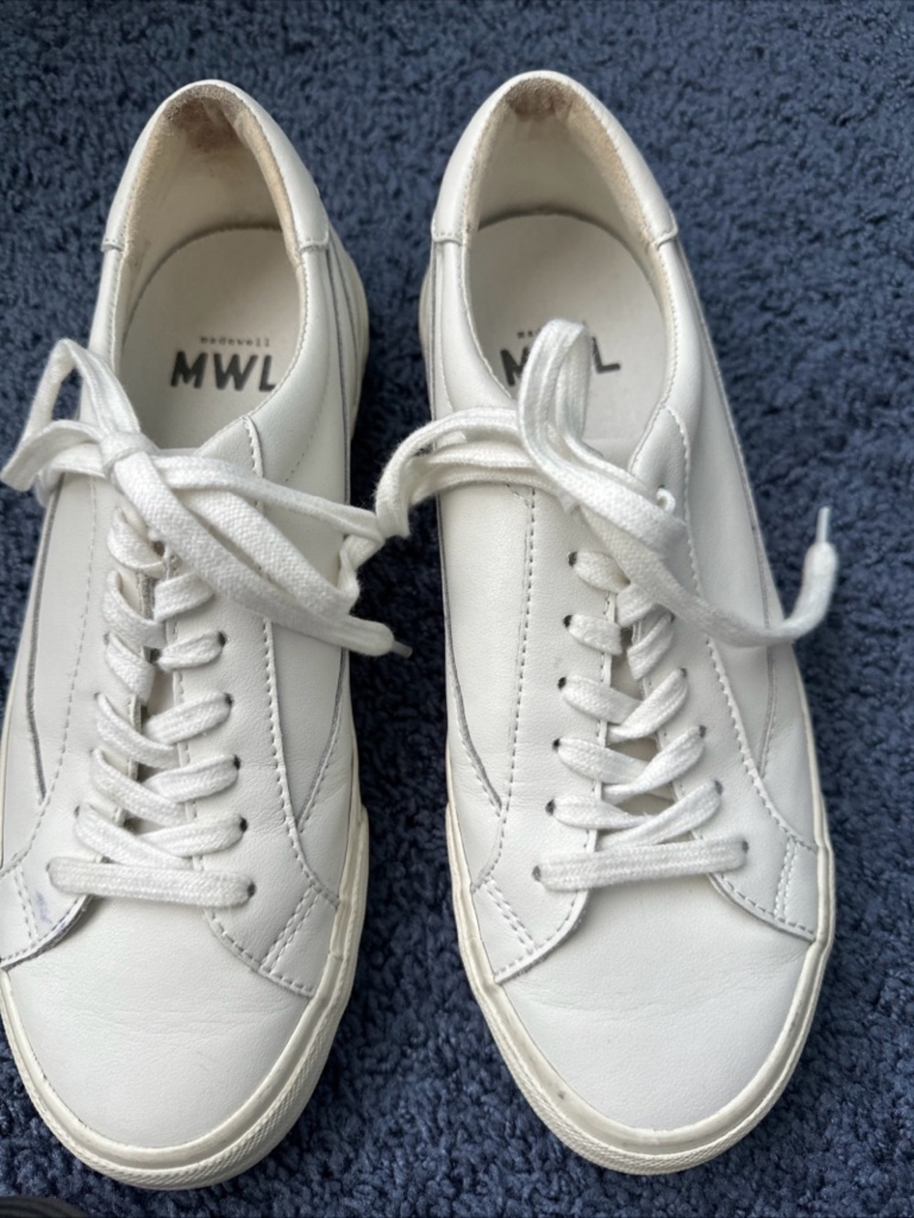 Madewell Women's Sz. 8 1/2 White Leather Sidewalk MWL  Low-Top Sneakers FLAW